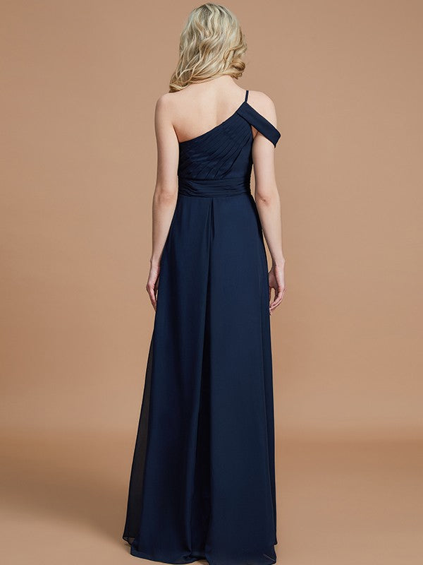 Wholesa A-Line/Princess One-Shoulder Floor-Length Chiffon Sleeveless Bridesmaid Dresses