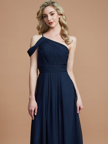 Wholesa A-Line/Princess One-Shoulder Floor-Length Chiffon Sleeveless Bridesmaid Dresses