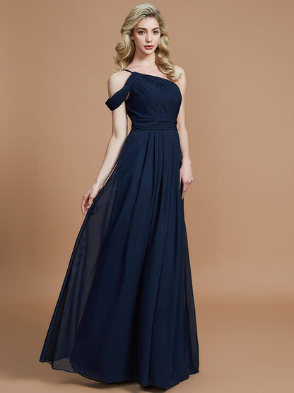 Wholesa A-Line/Princess One-Shoulder Floor-Length Chiffon Sleeveless Bridesmaid Dresses