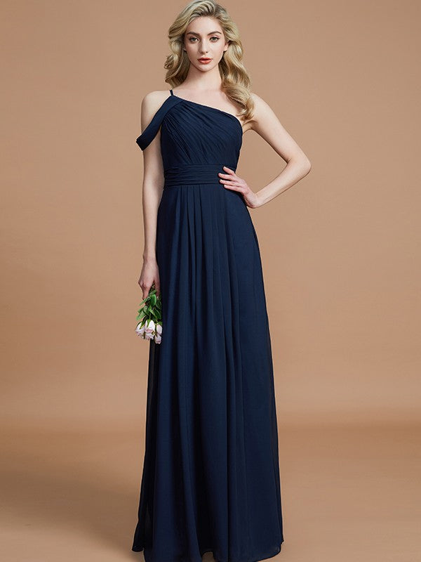 Wholesa A-Line/Princess One-Shoulder Floor-Length Chiffon Sleeveless Bridesmaid Dresses