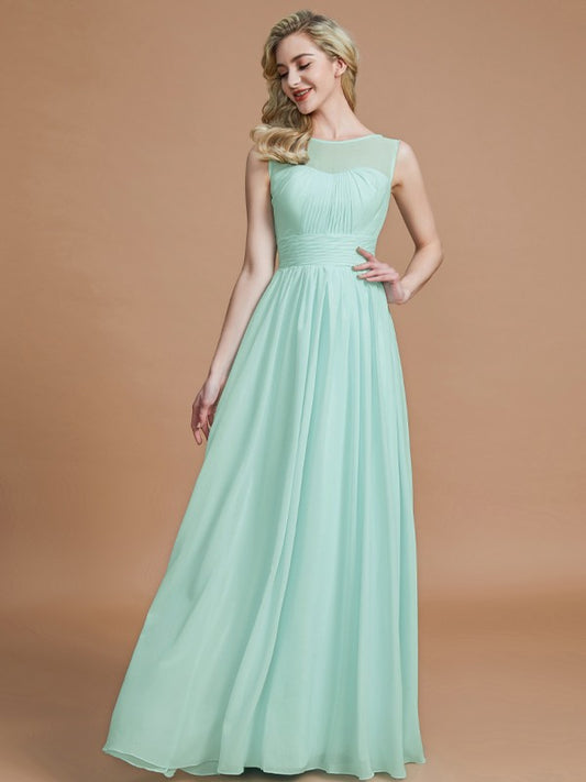 Wholesa A-Line/Princess Scoop Sleeveless Floor-Length Chiffon Bridesmaid Dresses