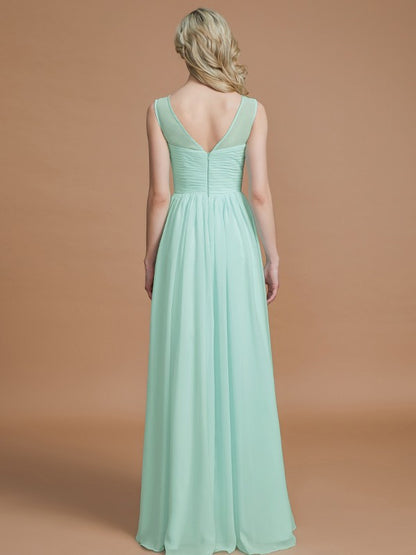 Wholesa A-Line/Princess Scoop Sleeveless Floor-Length Chiffon Bridesmaid Dresses