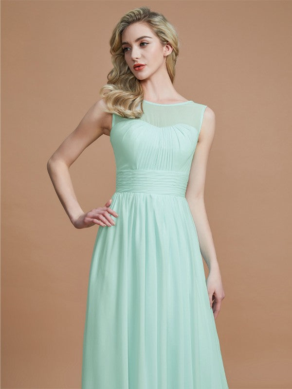 Wholesa A-Line/Princess Scoop Sleeveless Floor-Length Chiffon Bridesmaid Dresses