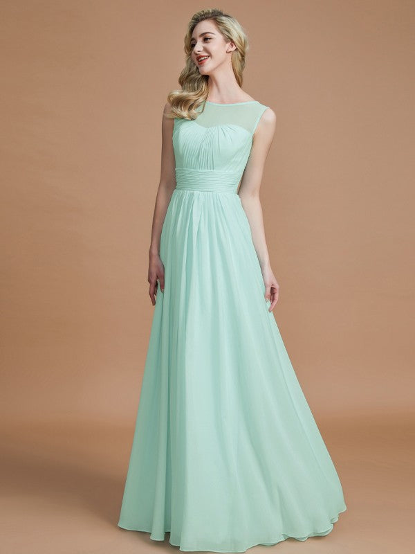 Wholesa A-Line/Princess Scoop Sleeveless Floor-Length Chiffon Bridesmaid Dresses