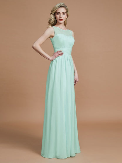 Wholesa A-Line/Princess Scoop Sleeveless Floor-Length Chiffon Bridesmaid Dresses