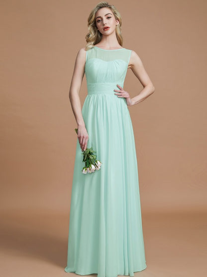 Wholesa A-Line/Princess Scoop Sleeveless Floor-Length Chiffon Bridesmaid Dresses