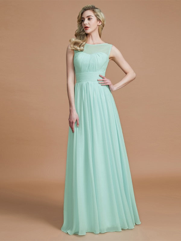 Wholesa A-Line/Princess Scoop Sleeveless Floor-Length Chiffon Bridesmaid Dresses