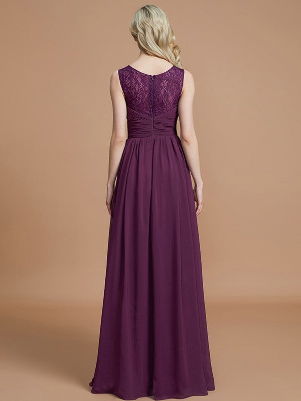 Wholesa A-Line/Princess Sleeveless V-neck Floor-Length Chiffon Bridesmaid Dresses