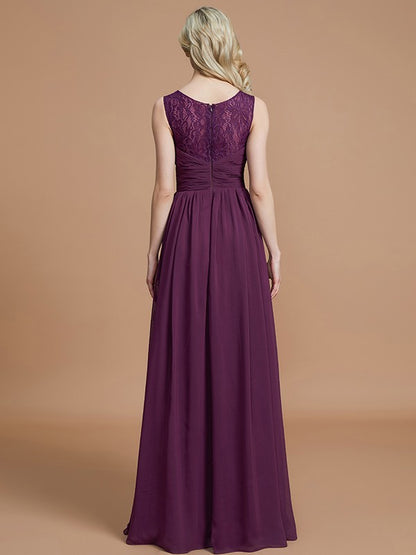 Wholesa A-Line/Princess Sleeveless V-neck Floor-Length Chiffon Bridesmaid Dresses