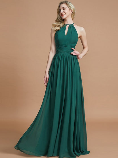 Wholesa A-Line/Princess Chiffon Scoop Sleeveless Floor-Length Bridesmaid Dresses