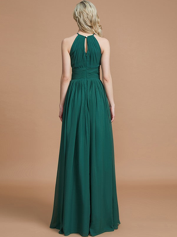 Wholesa A-Line/Princess Chiffon Scoop Sleeveless Floor-Length Bridesmaid Dresses