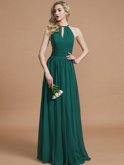 Wholesa A-Line/Princess Chiffon Scoop Sleeveless Floor-Length Bridesmaid Dresses