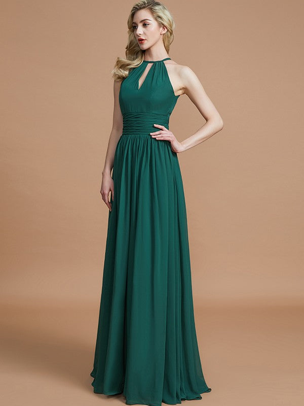 Wholesa A-Line/Princess Chiffon Scoop Sleeveless Floor-Length Bridesmaid Dresses