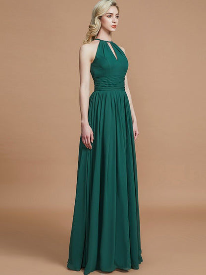 Wholesa A-Line/Princess Chiffon Scoop Sleeveless Floor-Length Bridesmaid Dresses