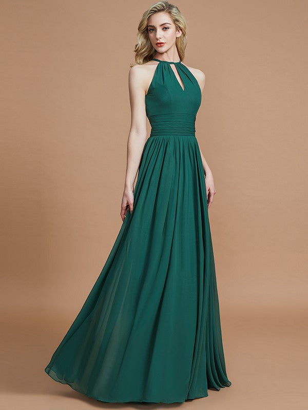 Wholesa A-Line/Princess Chiffon Scoop Sleeveless Floor-Length Bridesmaid Dresses