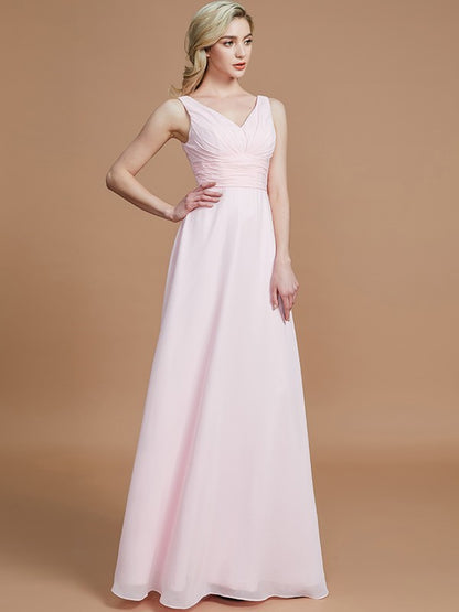 Wholesa A-Line/Princess Sleeveless Floor-Length Chiffon V-neck Bridesmaid Dresses