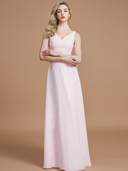 Wholesa A-Line/Princess Sleeveless Floor-Length Chiffon V-neck Bridesmaid Dresses