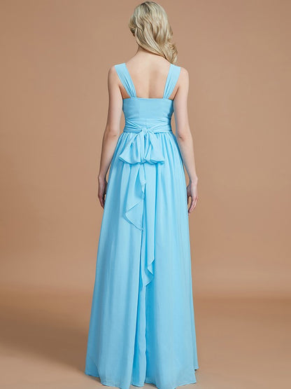 Wholesa A-Line/Princess V-neck Chiffon Floor-Length Sleeveless Bridesmaid Dresses