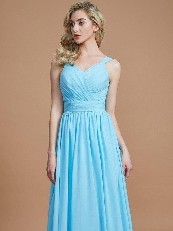 Wholesa A-Line/Princess V-neck Chiffon Floor-Length Sleeveless Bridesmaid Dresses