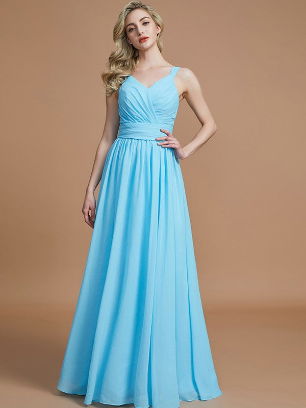 Wholesa A-Line/Princess V-neck Chiffon Floor-Length Sleeveless Bridesmaid Dresses