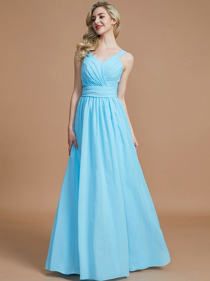 Wholesa A-Line/Princess V-neck Chiffon Floor-Length Sleeveless Bridesmaid Dresses