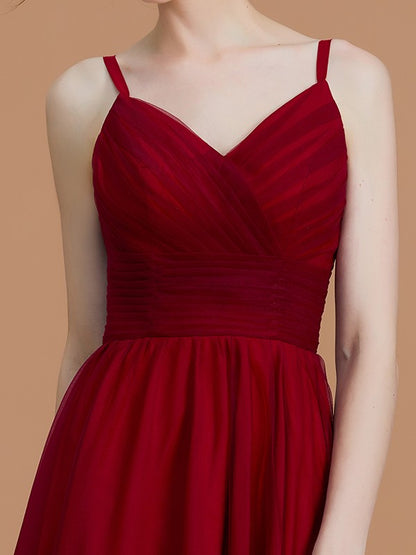 Wholesa A-Line/Princess Spaghetti Straps Sleeveless Asymmetrical Ruffles Chiffon Bridesmaid Dresses