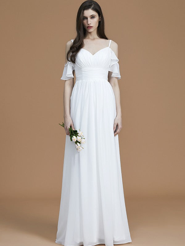 Wholesa A-Line/Princess Spaghetti Straps Sleeveless Floor-Length Ruffles Chiffon Bridesmaid Dresses