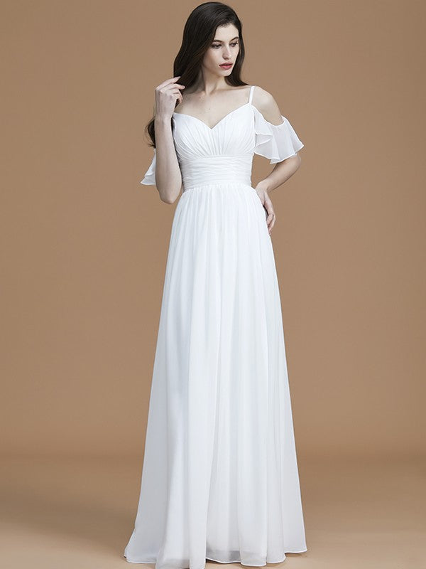 Wholesa A-Line/Princess Spaghetti Straps Sleeveless Floor-Length Ruffles Chiffon Bridesmaid Dresses