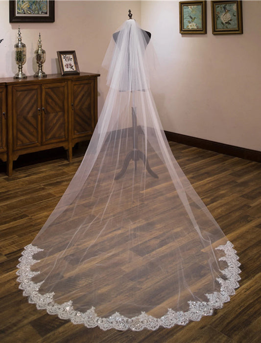 Wholesale Two-tier Lace Wedding Cathedral Veils with Sequin / Embroidery