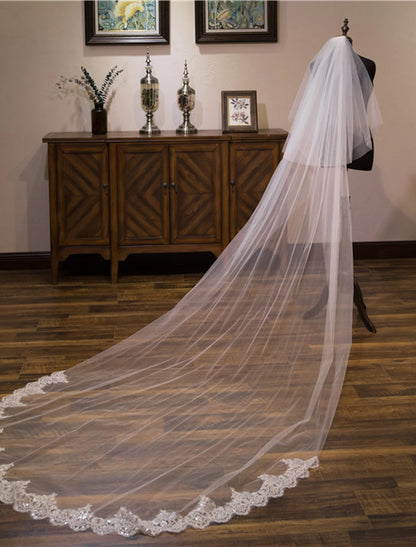 Wholesale Two-tier Lace Wedding Cathedral Veils with Sequin / Embroidery