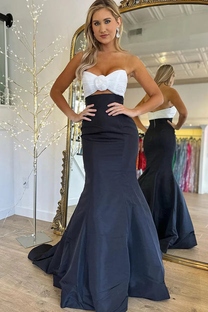 Wholesa Black Strapless Satin Mermaid Long Prom Dresses