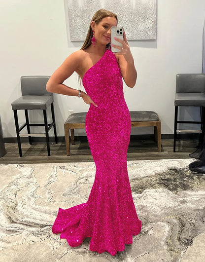 Wholesale Mermaid Prom Dress Glitter Sexy One-Shoulder With Sequins