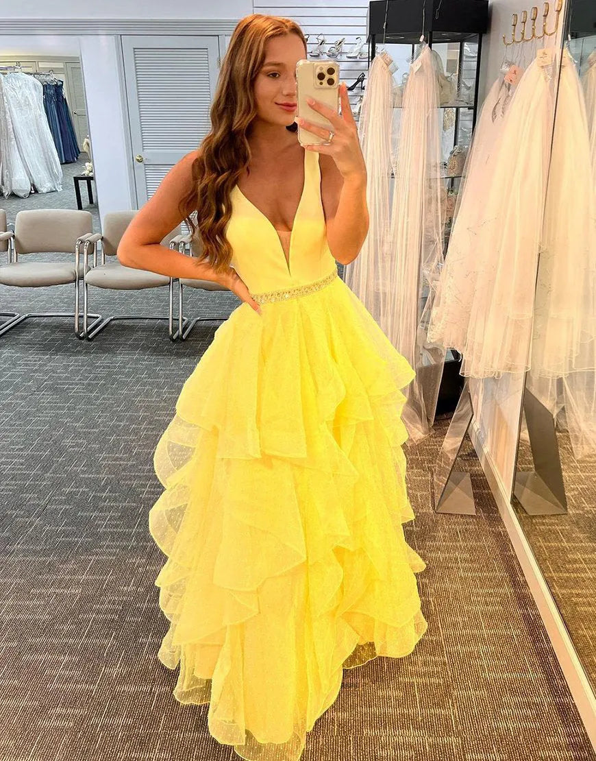 Wholesale Prom Dress A-Line Tiered Ruffles Tulle