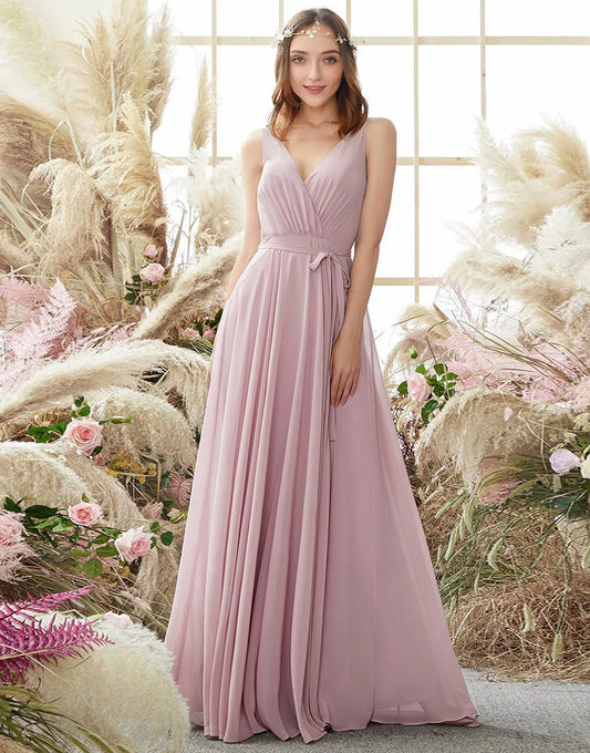 Wholesale Bridesmaid Dress V Neck Chiffon Sleeveless