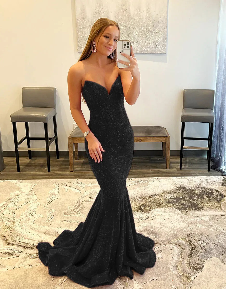 Wholesale Mermaid Elegant Strapless Dress With Sequins