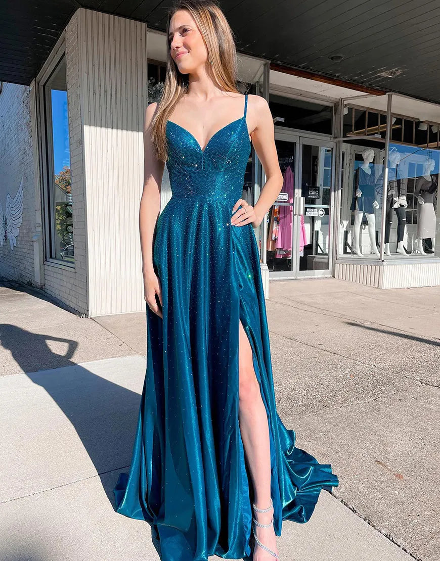 Wholesale Prom Dress Sexy V-Neck Halter Cyan With Beading