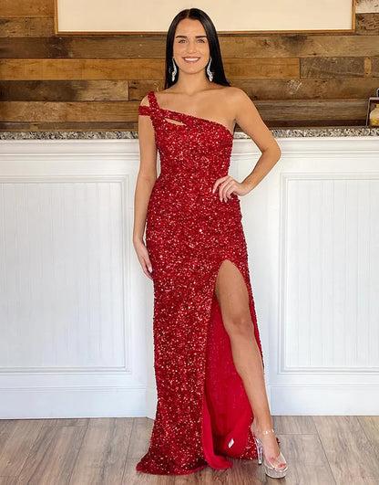 Wholesale Sexy Glitter One-Shoulder Prom Dress With Sequins