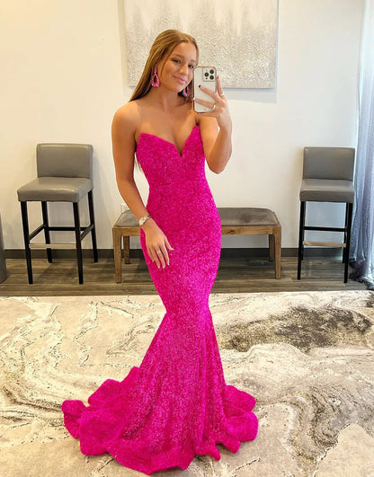 Wholesale Mermaid Elegant Strapless Dress With Sequins