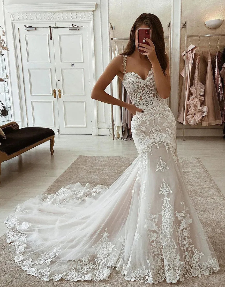 Wholesale Wedding Dress Mermaid Sweetheart Spaghetti Straps With Appliques