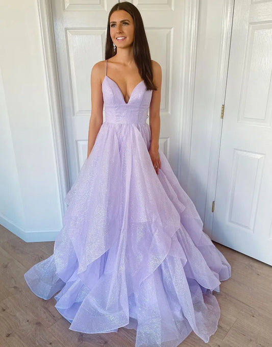 Wholesale Long Prom Dress A-Line Spaghetti Straps Ruffles Tulle