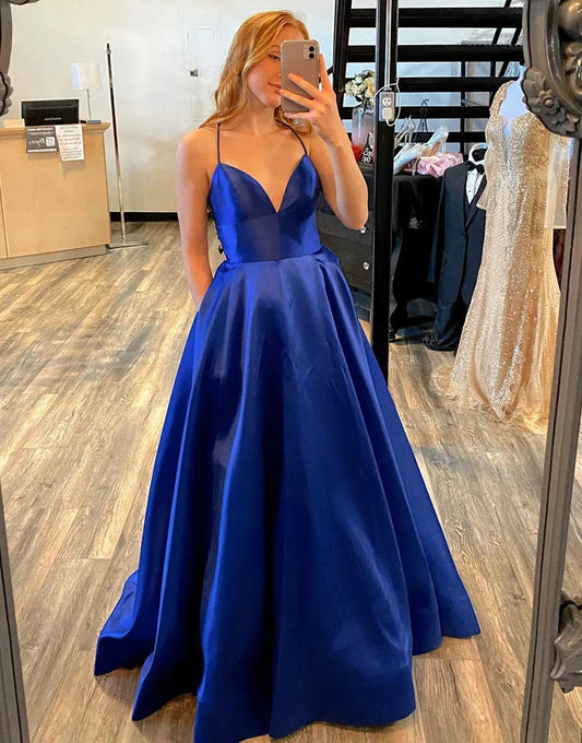 Wholesale A-Line Satin Spaghetti Straps Prom Dress