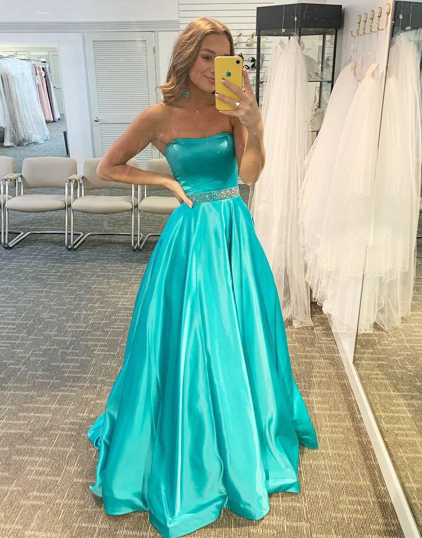 Wholesale Prom Dress A-Line Glitter Satin Strapless Formal Evening Dress