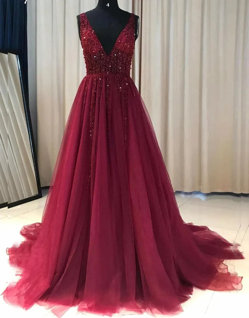 Wholesale Deep V-neck Sexy A-Line Prom Dress With Beading