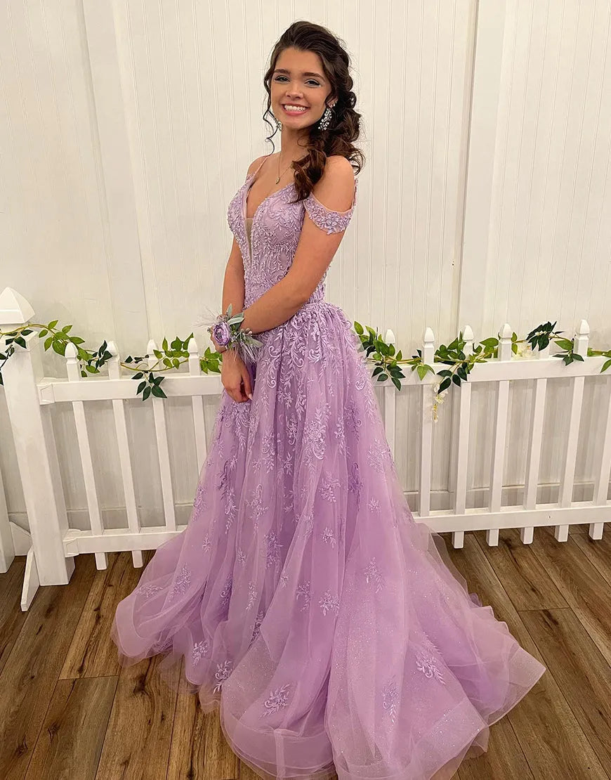 Wholesale Prom Dress V neck Off-the-Shoulder Backless With Appliques