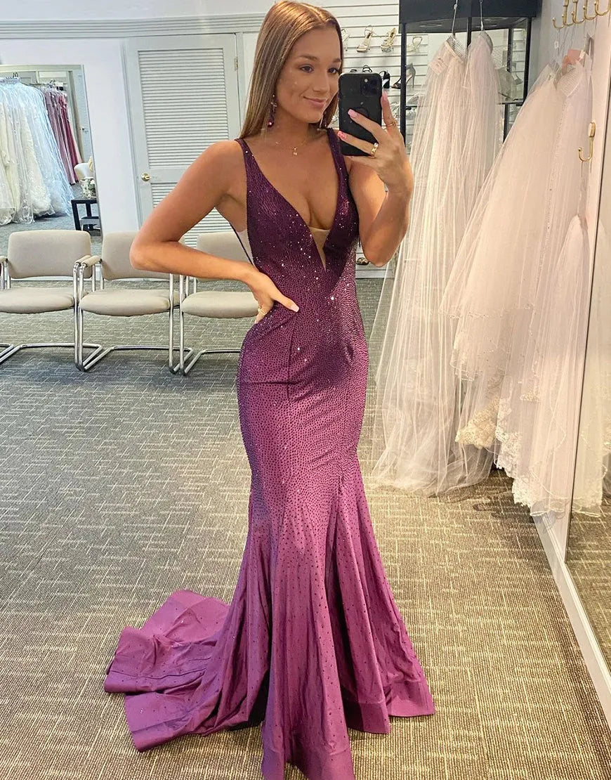 Wholesale Prom Dress Mermaid Purple Long Backless Evening Dress