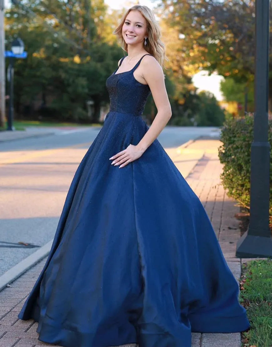 Wholesale Prom Dress A-Line Navy Spaghetti Straps Backless