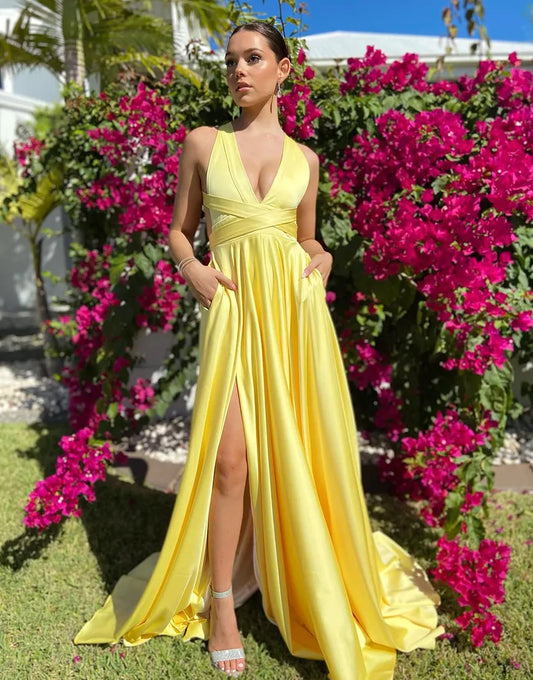 Wholesale Prom Dress A-Line Satin V Neck