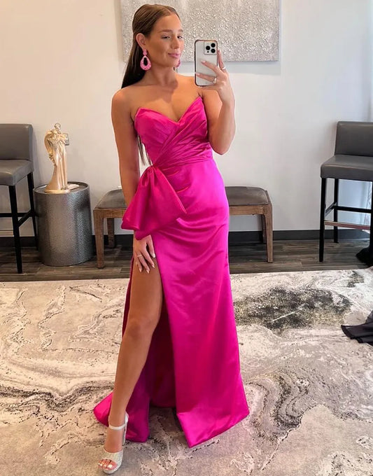 Wholesale Sexy V Neck Satin Long Sleeve Prom Dress