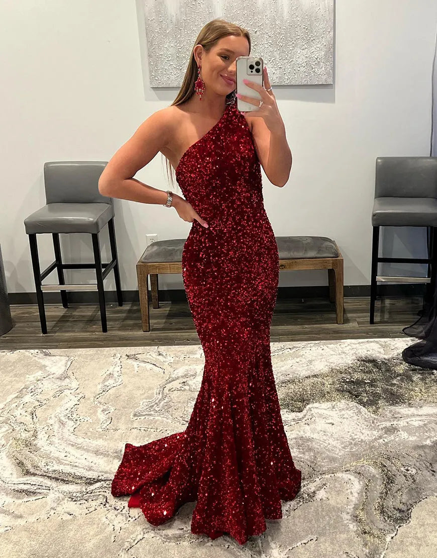 Wholesale Mermaid Prom Dress Glitter Sexy One-Shoulder With Sequins