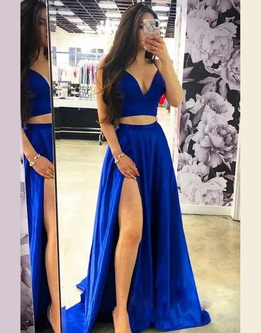 Wholesale Evening Dress Two Pieces Satin Prom Dress